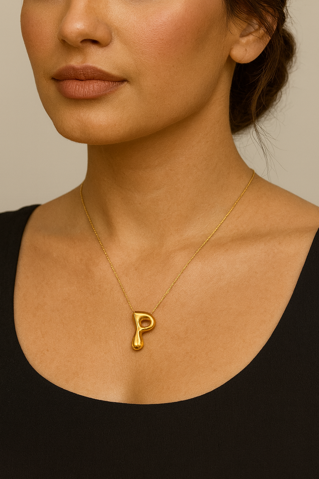 Golden Bubble Initial Pendant Necklace