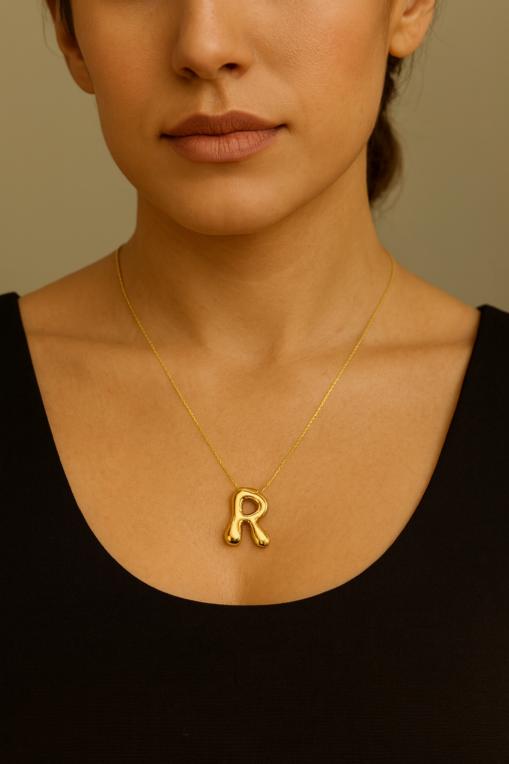 Golden Bubble Initial Pendant Necklace