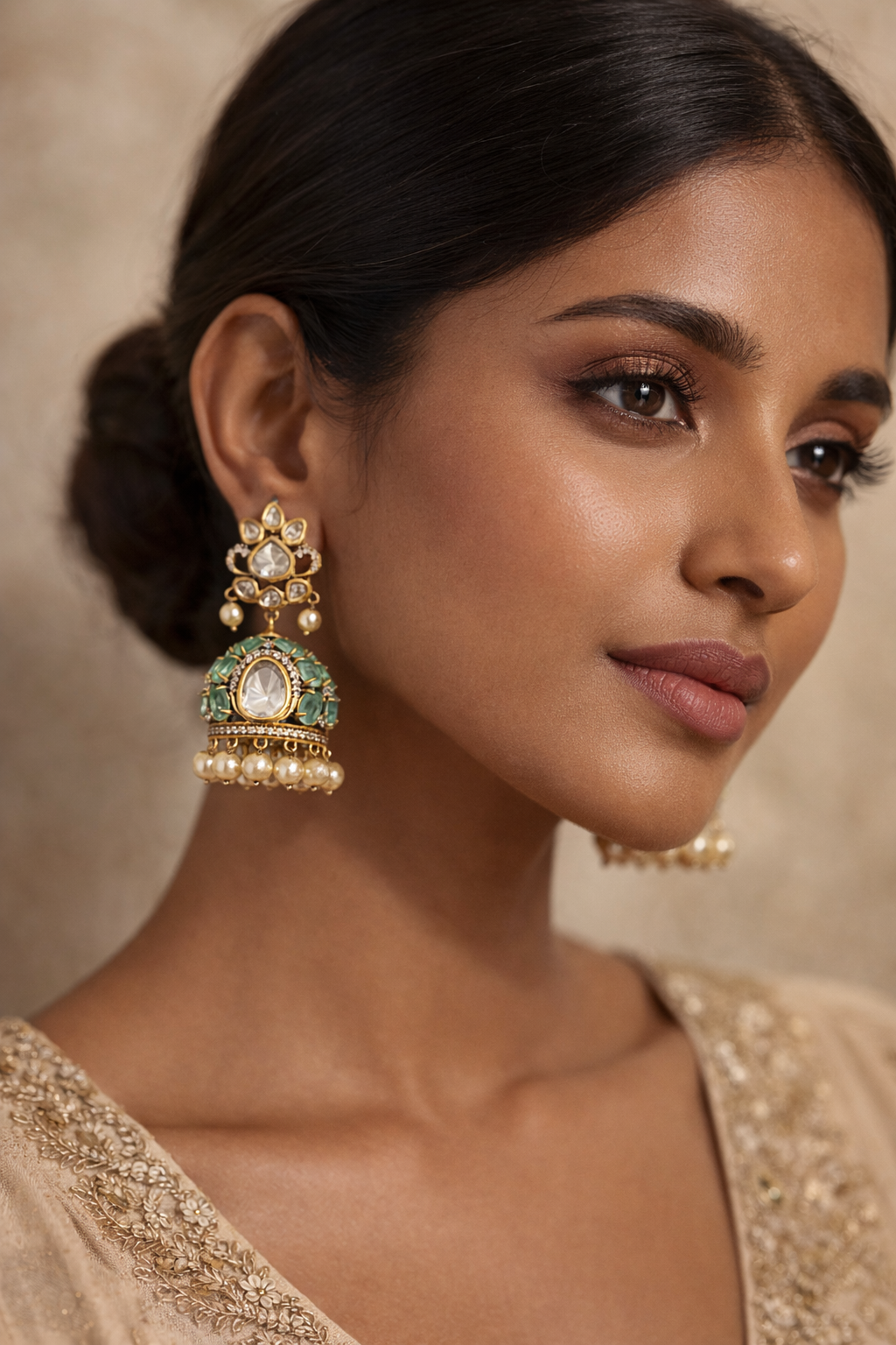 Madhuri Polki Pearl Jhumka Earrings