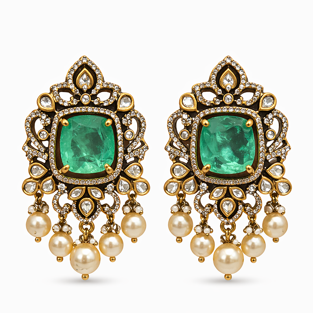 Zoya Polki Pearl Drop Earrings