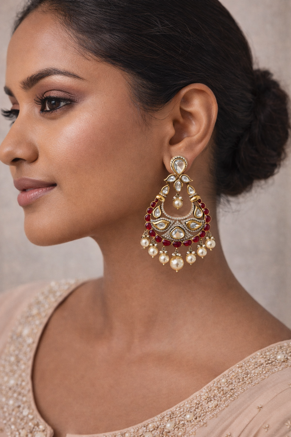 Riya Polki Pearl Chandbali Earrings
