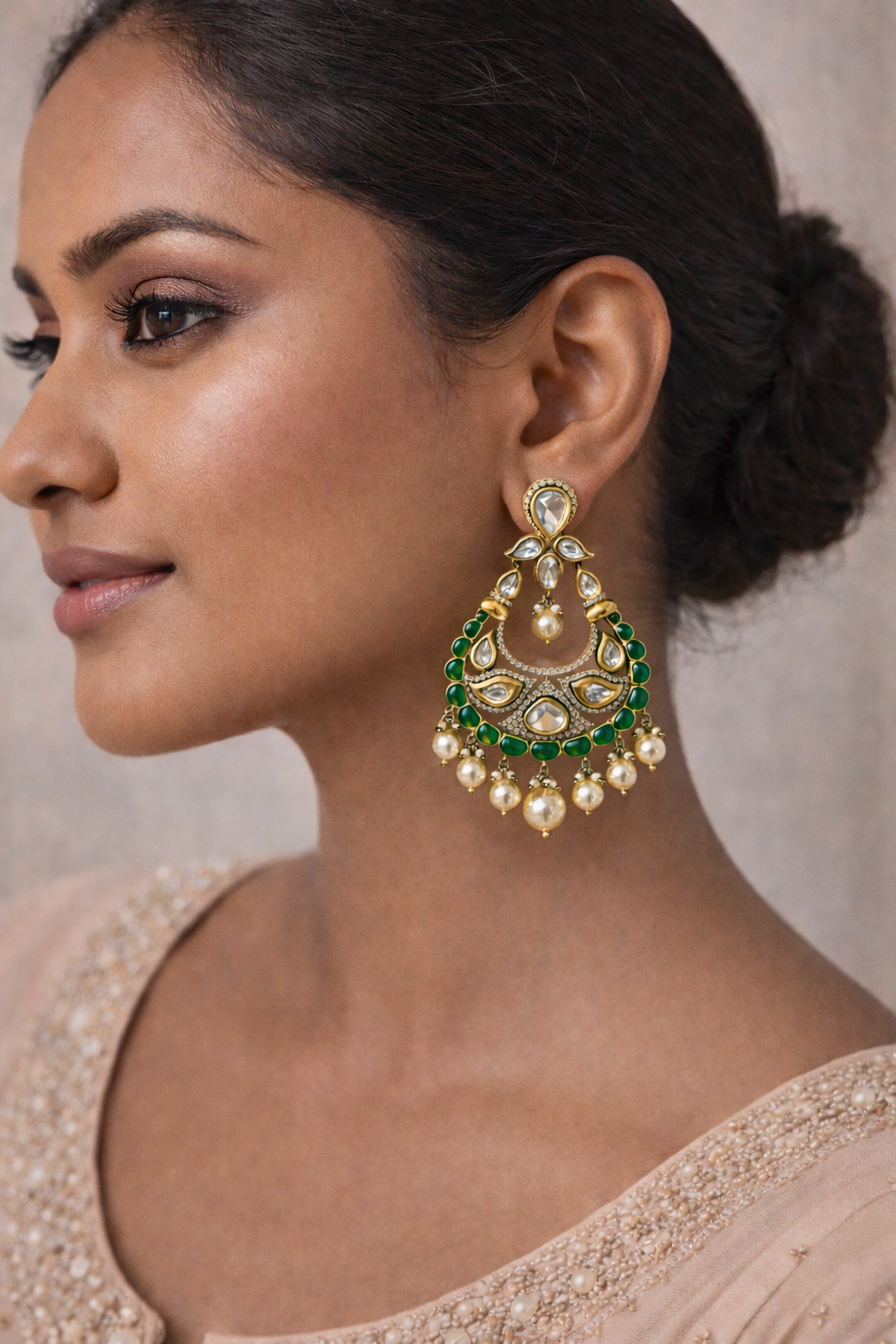 Riya Polki Pearl Chandbali Earrings