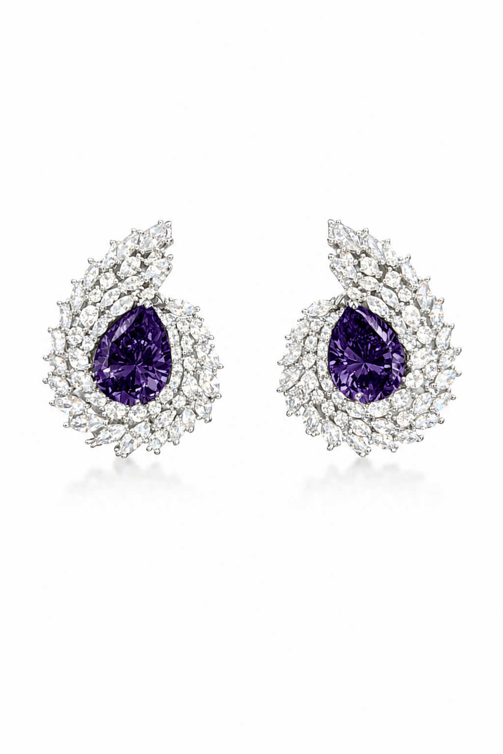 Teardrop Diamond Stud Earrings – Silver Finish