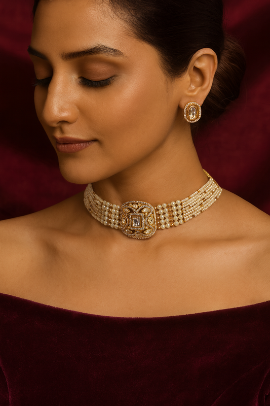 Regal Pearl Kundan Charm Choker Set