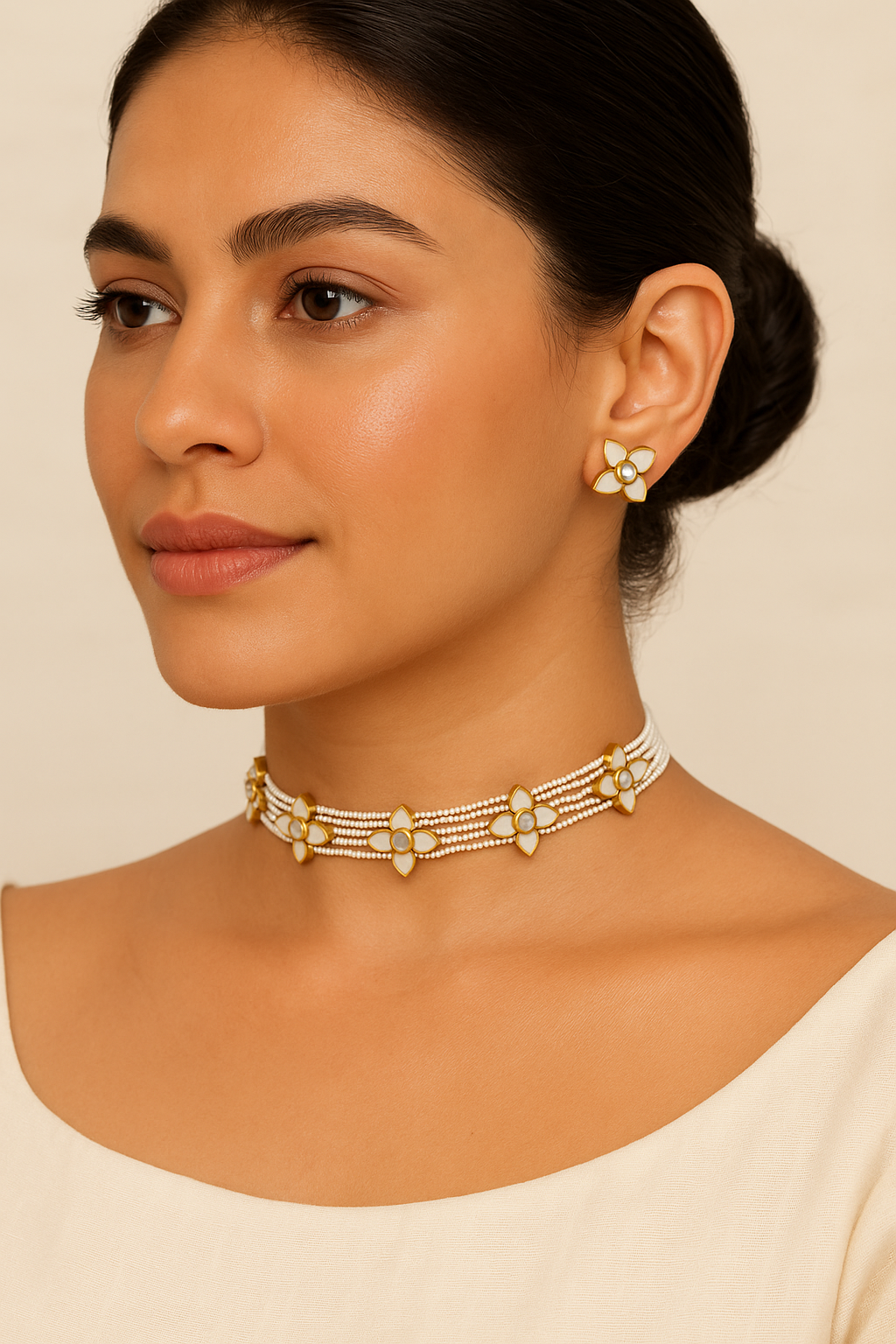 Clover Beaded Choker Set With Earrings