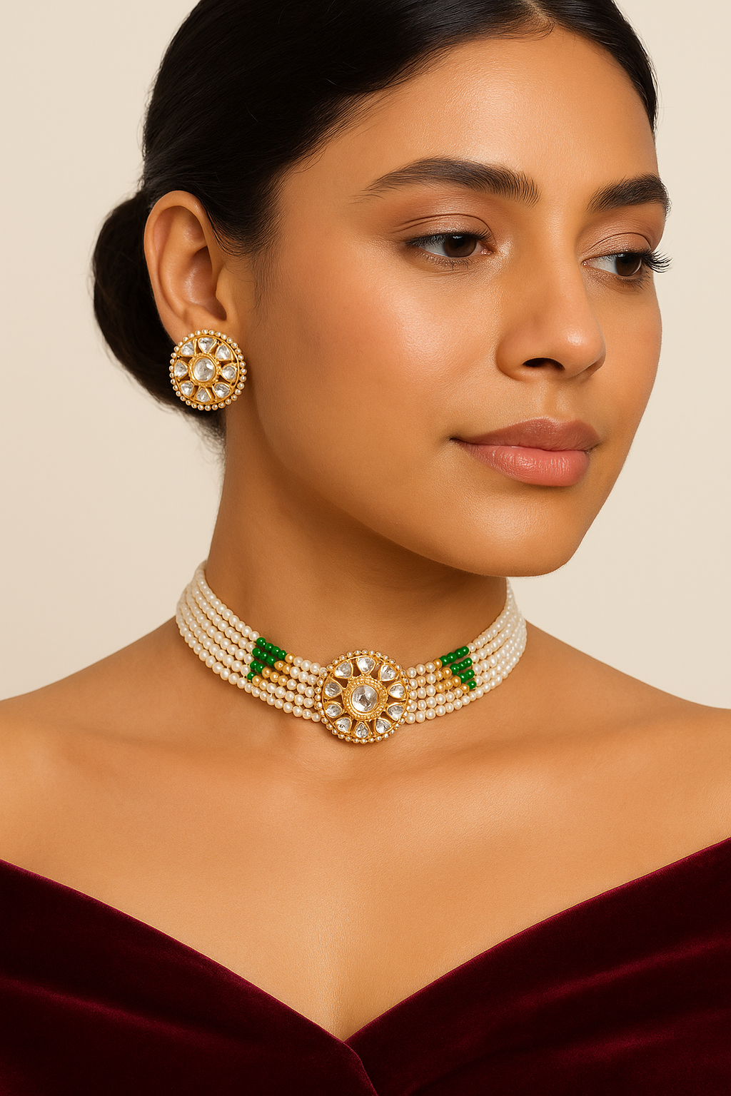 Yashodhara Beaded Choker Set With Earrings