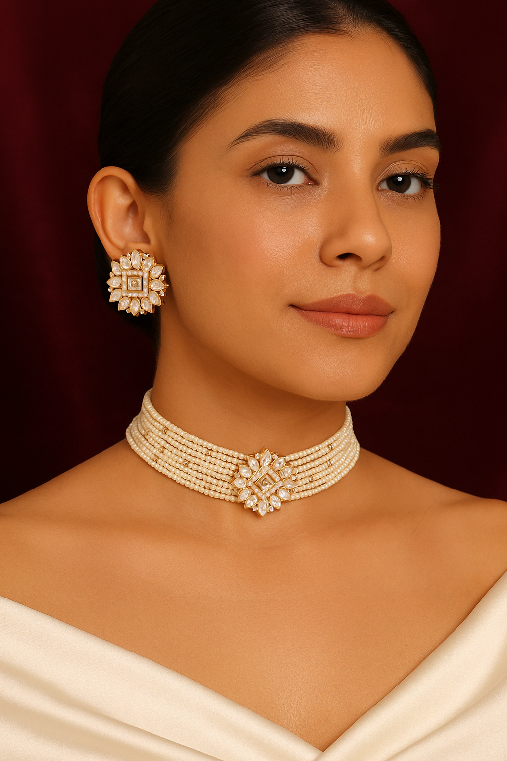 Samira Crystal Beaded Choker Set With Earrings