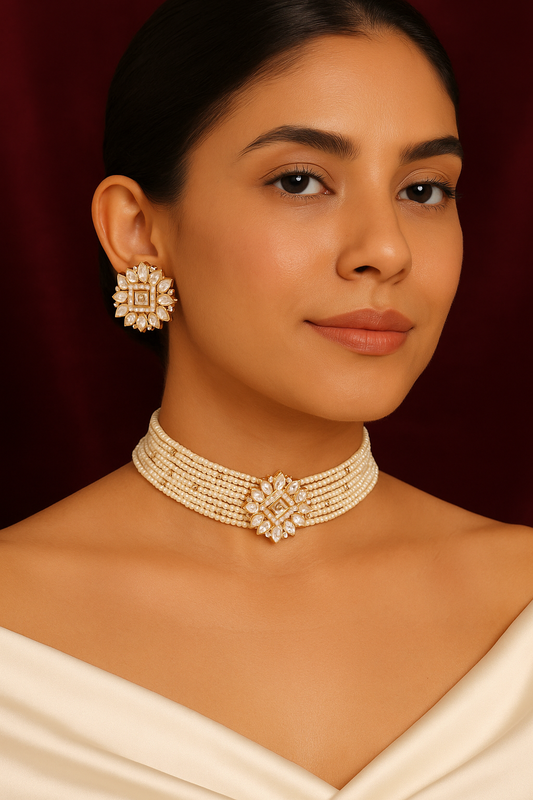 Samira Crystal Beaded Choker Set With Earrings
