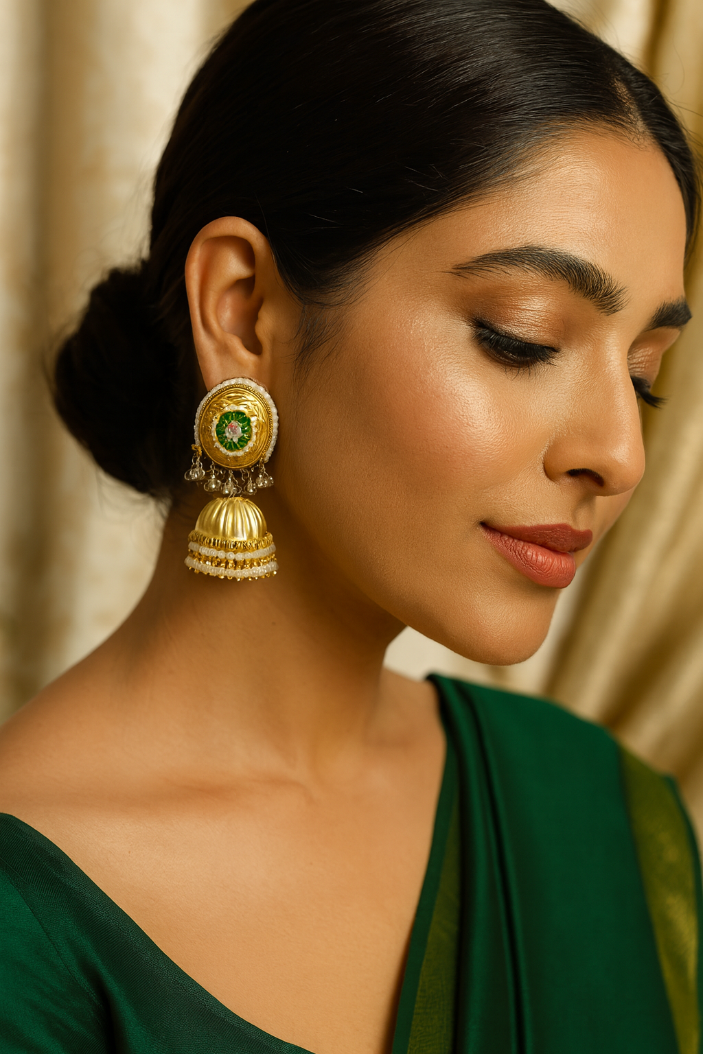 Emerald Bloom Dome Jhumkas