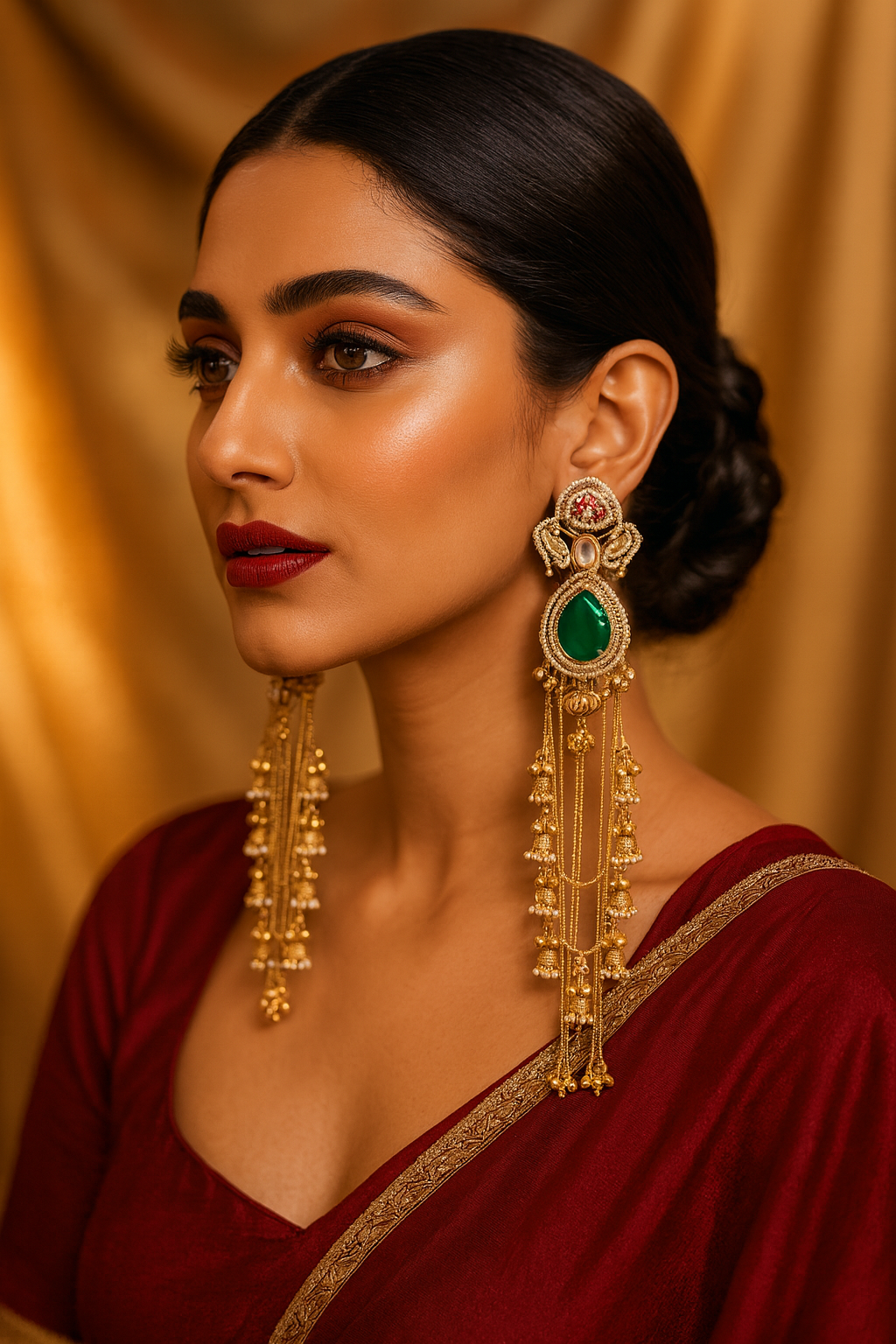 Emerald Cascade Temple Jhumkas