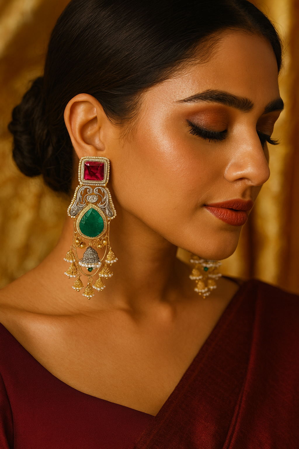 Regal Ruby-Emerald Jhumka Chandeliers