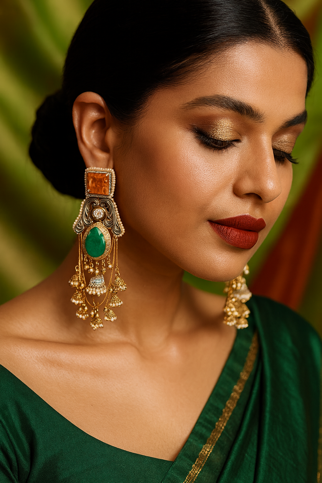 Emerald Flame Cascade Earrings