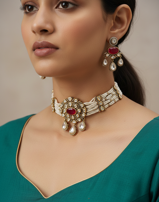 Crimson Heritage Polki Choker Set