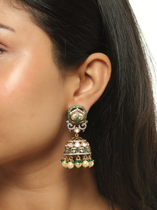 Emerald Noor Polki Jhumka Earrings