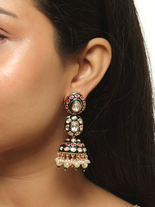 Meher Enamel Polki Jhumka Earrings