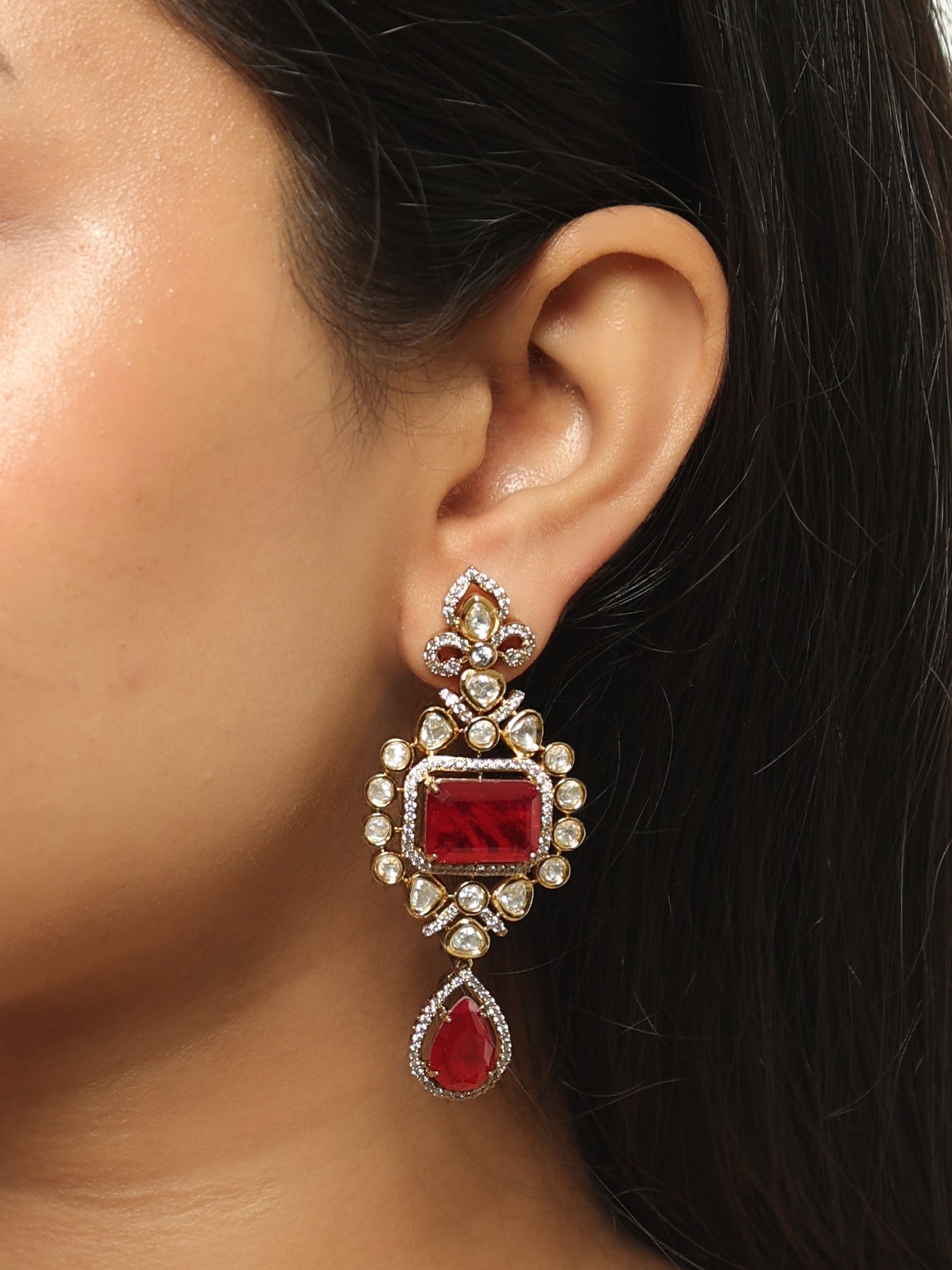 Rhea Ruby Polki Statement Earrings