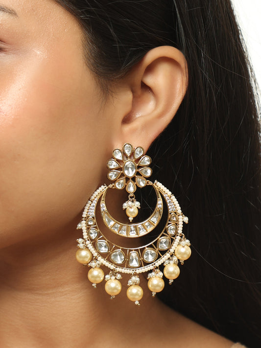 Chandrika Polki Pearl Chandbali Earrings