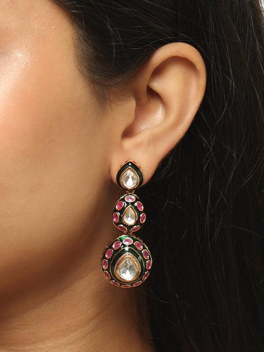 Meera Enamel Polki Drop Earrings