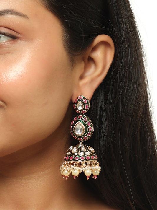 Noorani Enamel Polki Jhumka Earrings