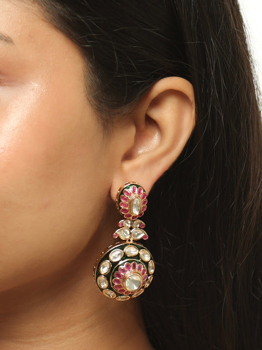 Meher Enamel Polki Drop Earrings