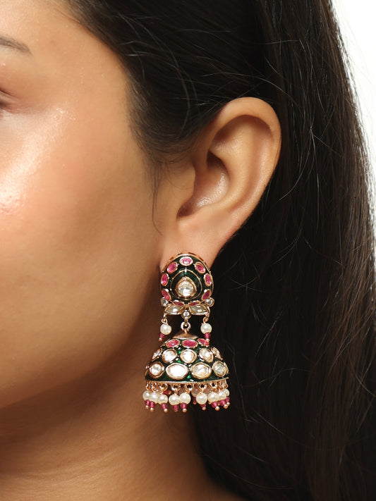Zareen Enamel Polki Jhumka Earrings