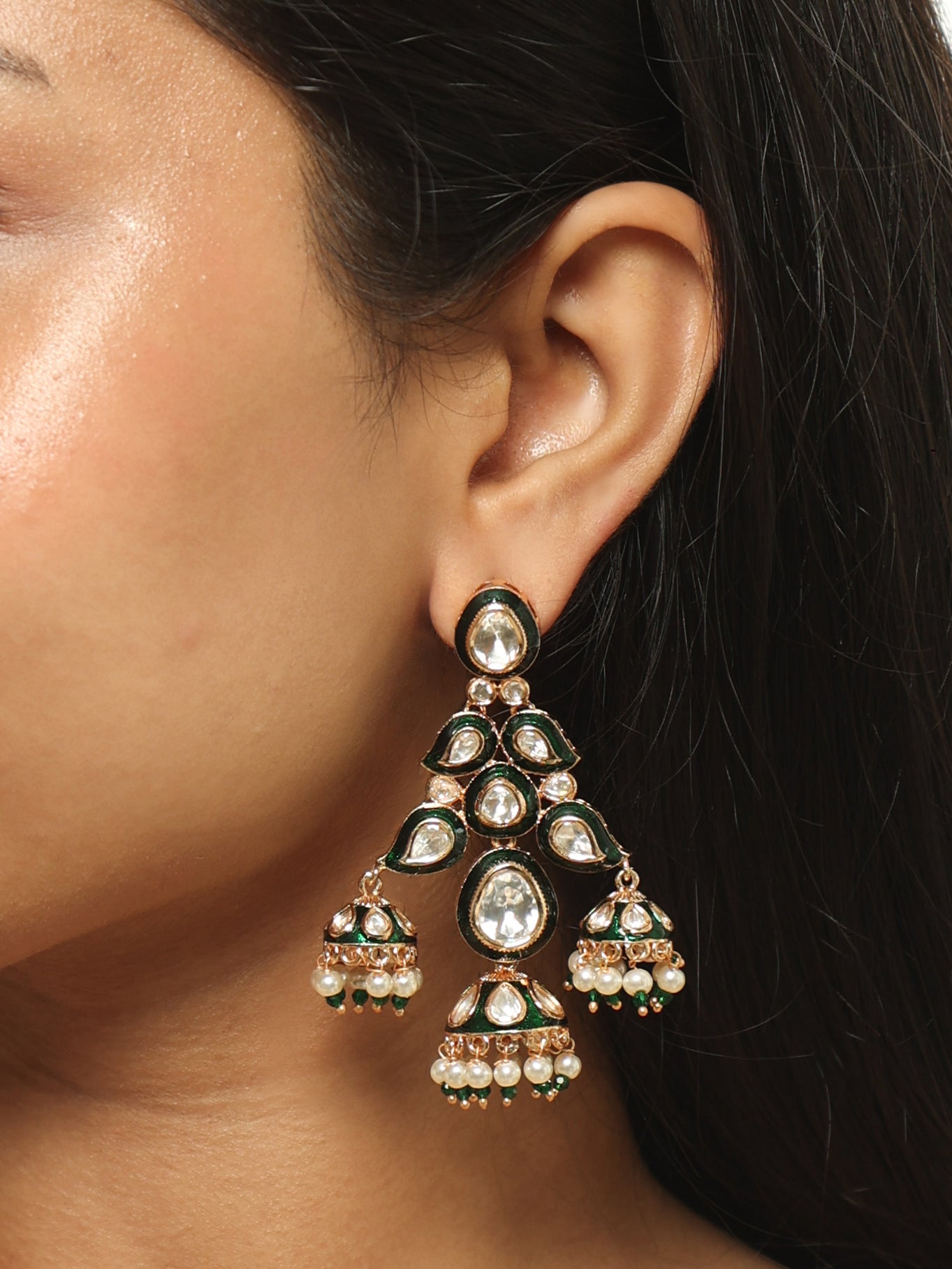 Mehrunisa Triple Jhumka Polki Earrings