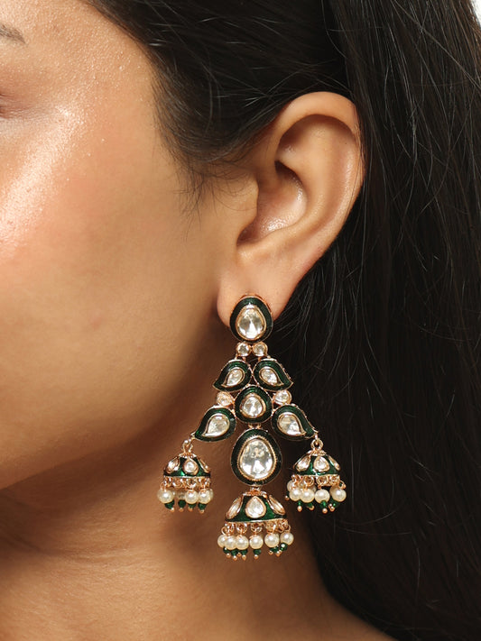 Mehrunisa Triple Jhumka Polki Earrings