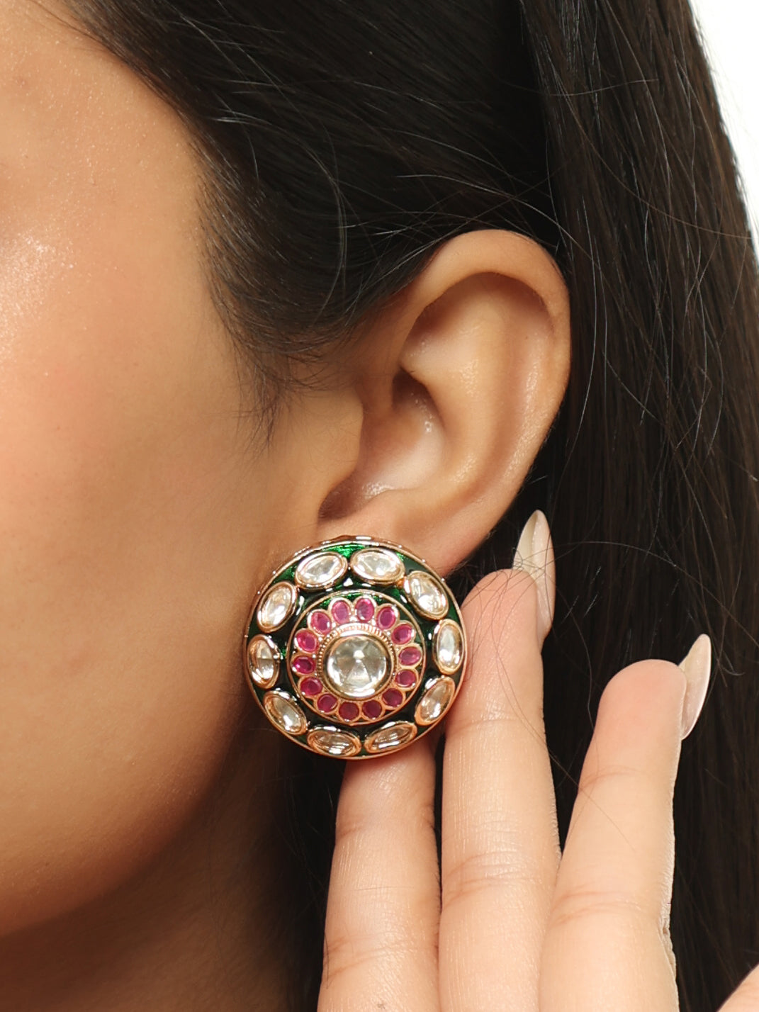 Zareefa Enamel Polki Statement Stud Earrings