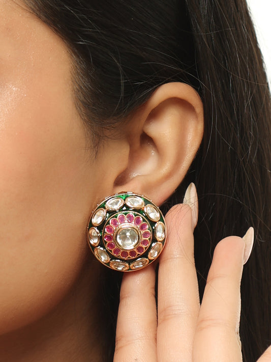 Zareefa Enamel Polki Statement Stud Earrings