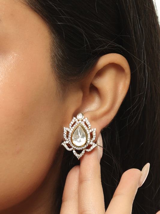 Noor Lotus Polki Statement Stud Earrings