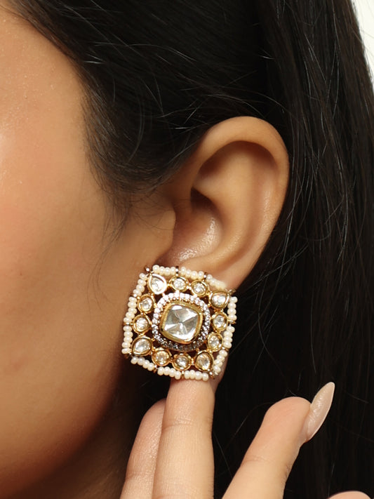 Noor Pearl Polki Statement Stud Earrings