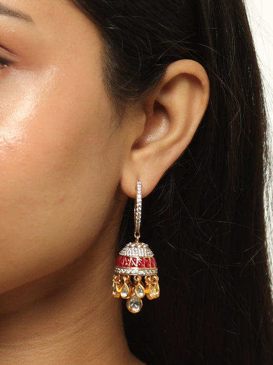 Rhea Ruby Enamel Hoop Jhumka Earrings