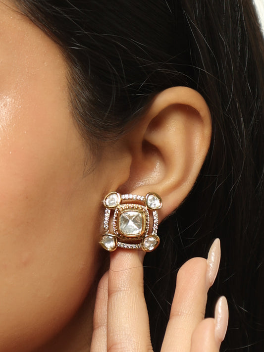 Zaria Polki Square Statement Stud Earrings