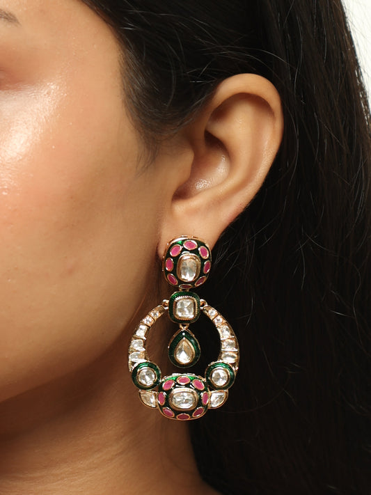 Aarini Polki Ruby Halo Drop Earrings