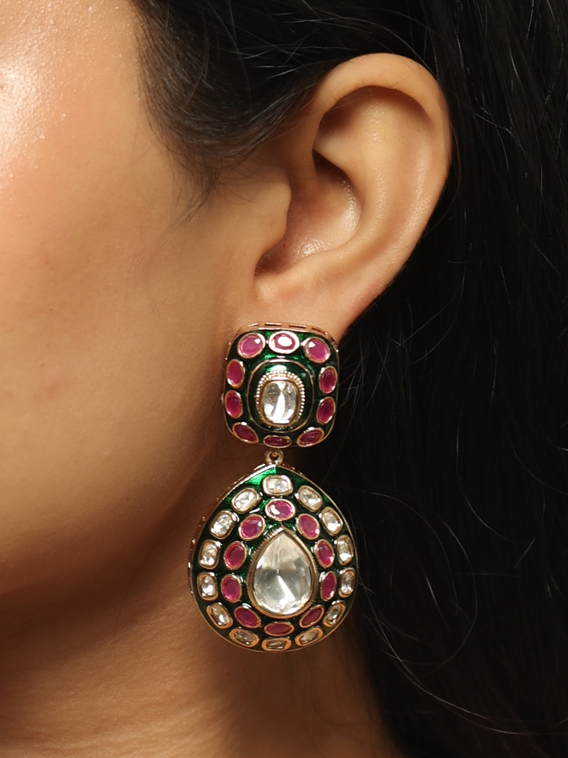 Zareen Polki Ruby Drop Earrings