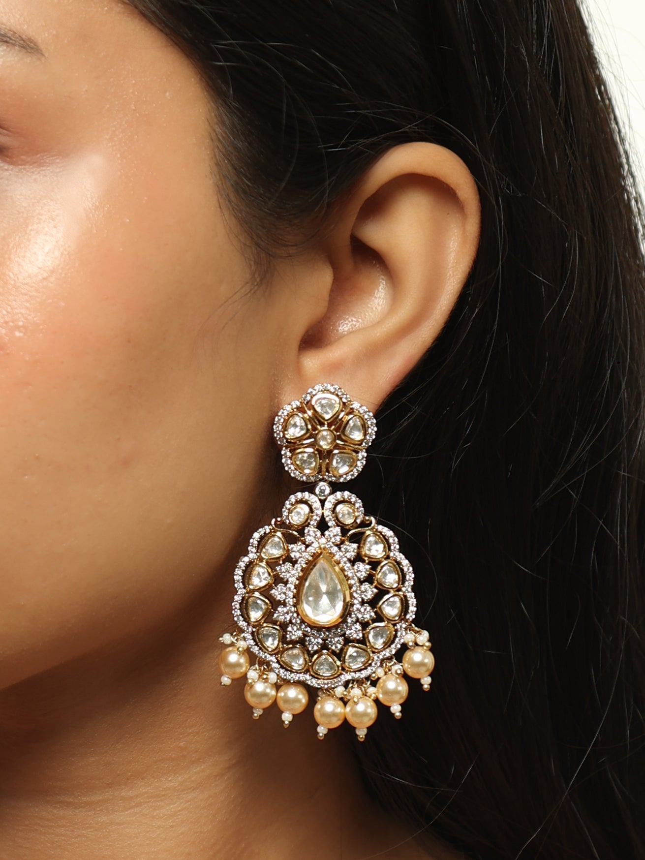Aarini Kundan Pearl Chandbali Earrings