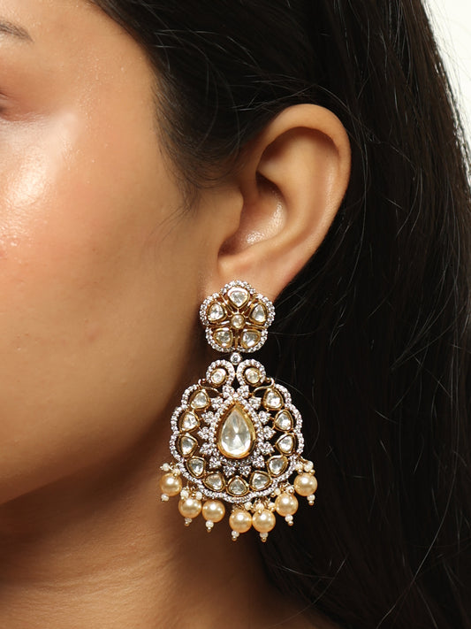 Aarini Kundan Pearl Chandbali Earrings