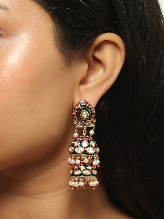 Zareen Polki Meenakari Tiered Jhumki Earrings