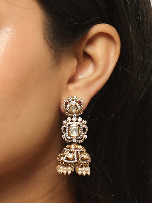 Zivara Polki Pearl Jhumki Earrings
