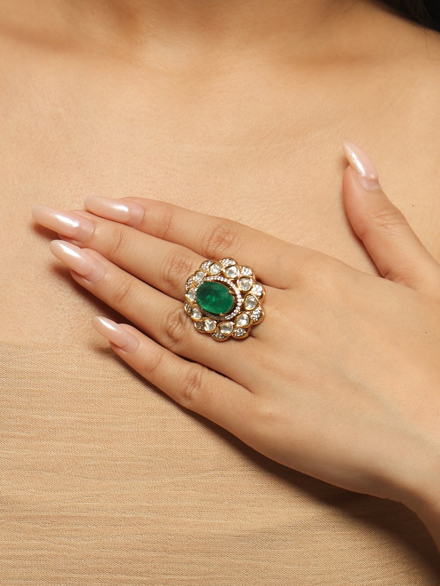 Zareen Emerald Polki Statement Ring