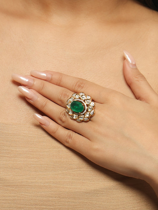 Zareen Emerald Polki Statement Ring