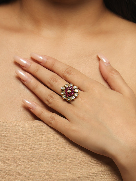 Roshni Ruby Polki Floral Statement Ring