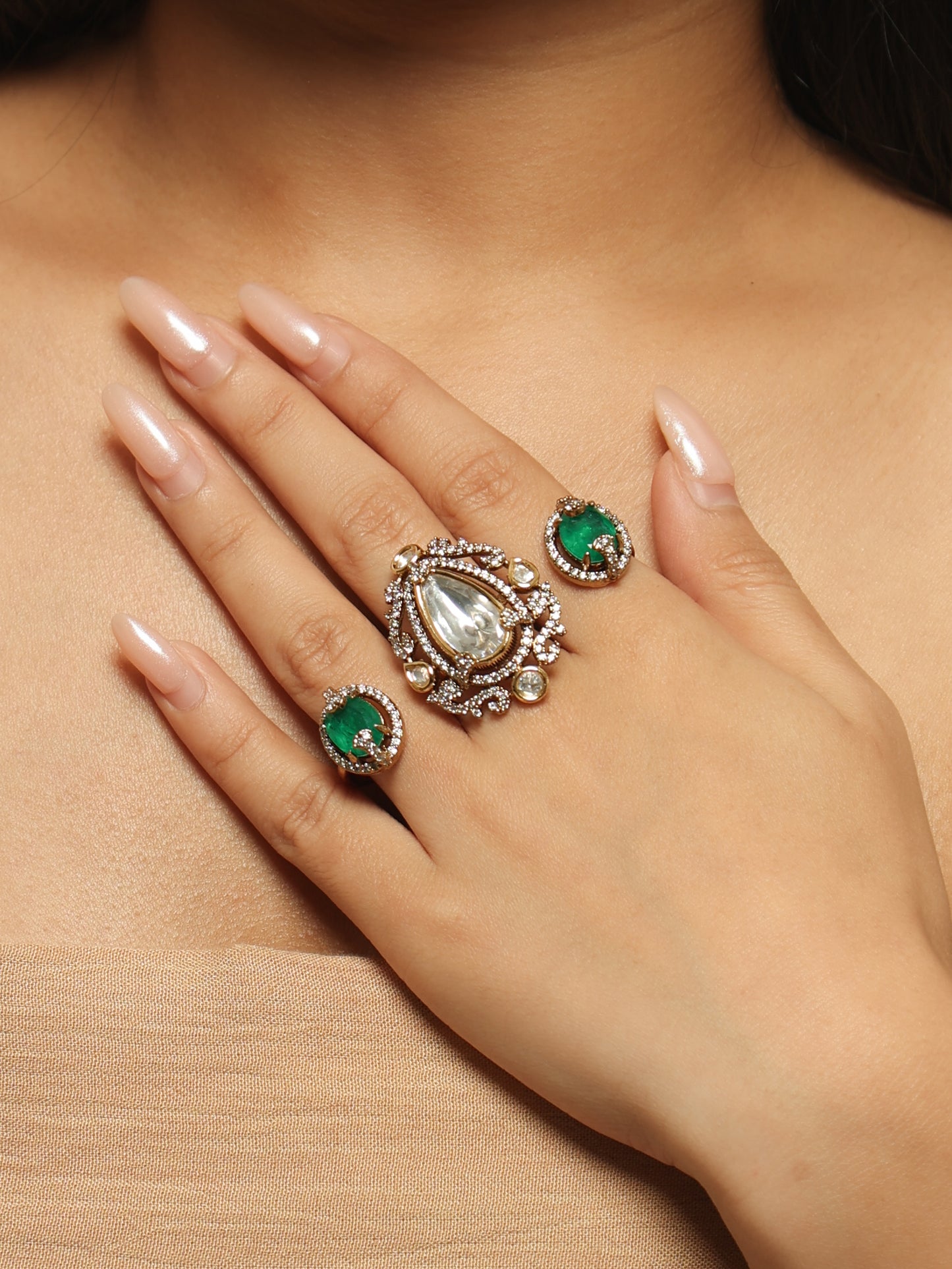 Aadhya Polki Pear Statement Ring