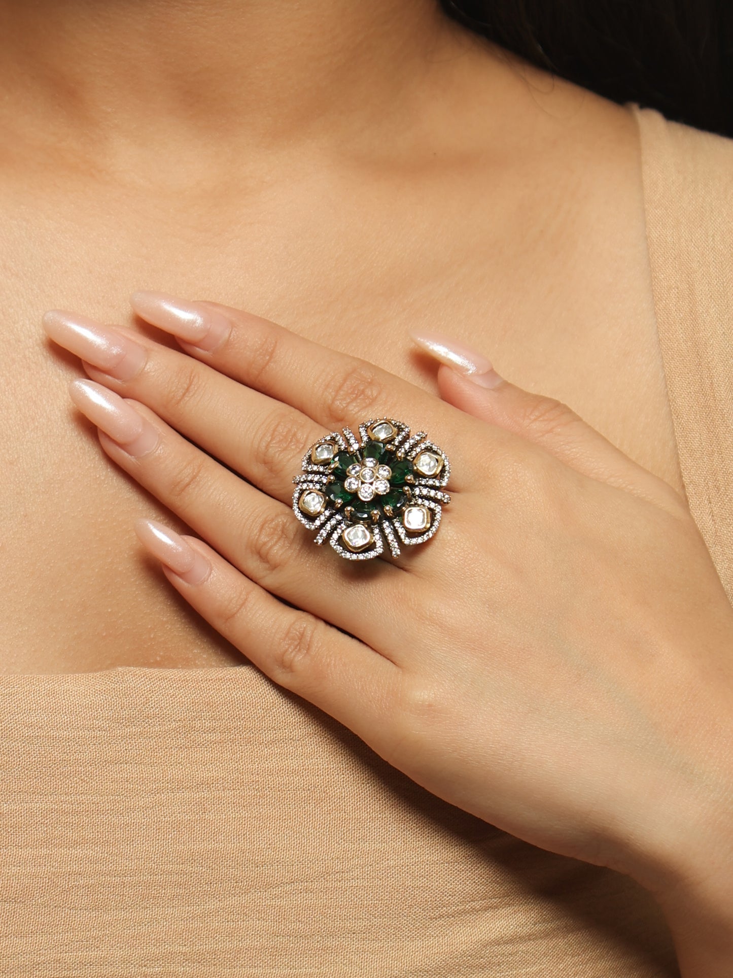 Noor-e-Gul Polki Floral Cocktail Ring