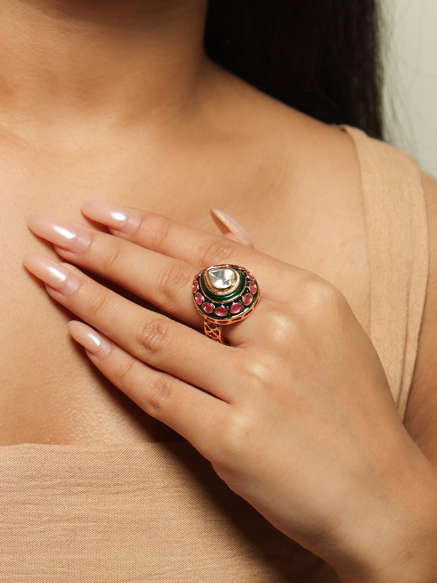 Meher Emerald & Ruby Polki Statement Ring
