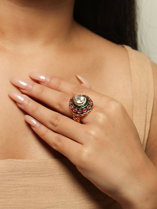 Meher Emerald & Ruby Polki Statement Ring