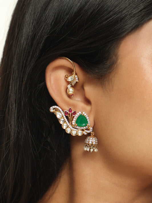Mayuri Emerald Polki Jhumka Ear Cuff