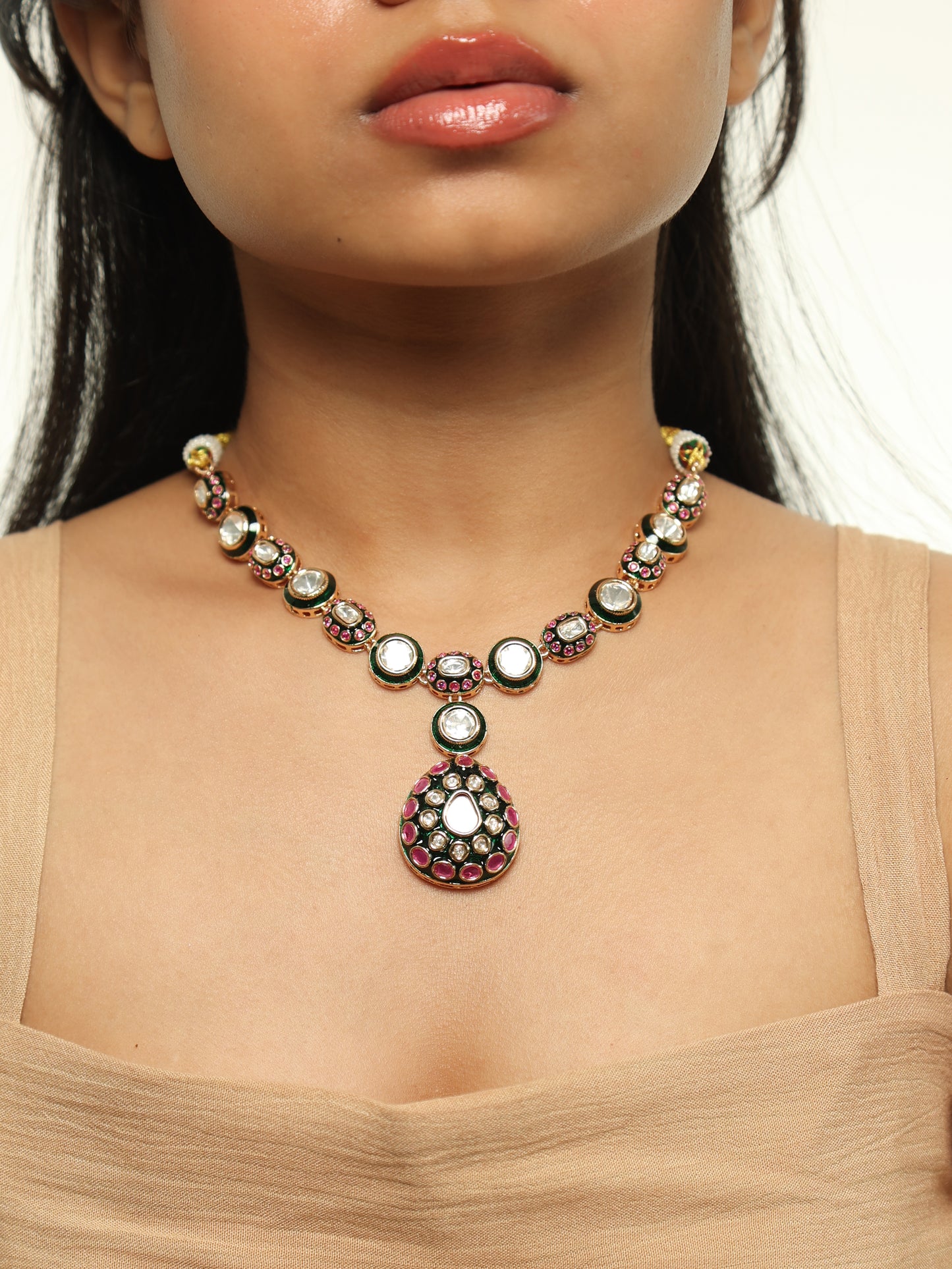 Noor Ruby Emerald Polki Necklace Set