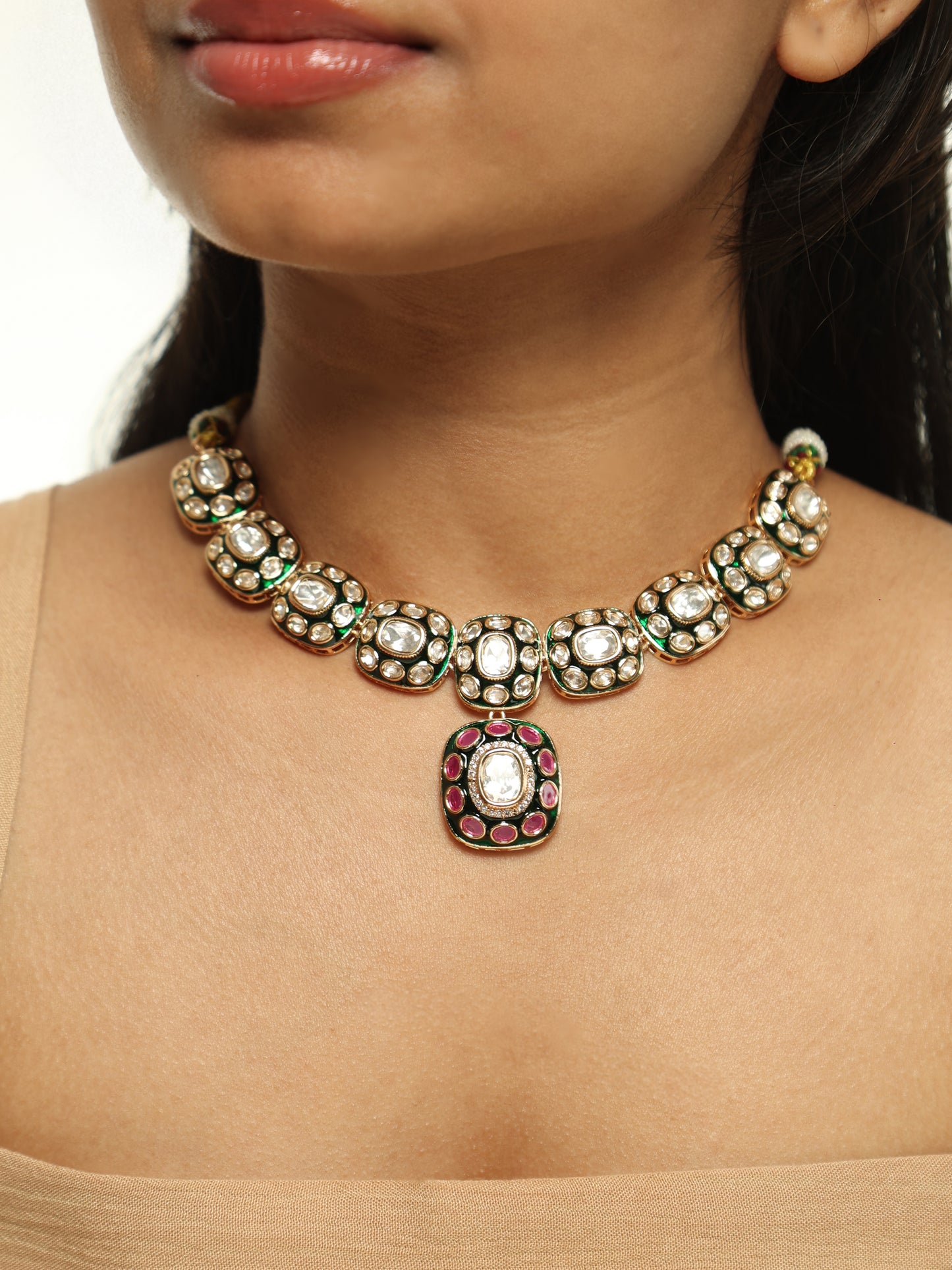 Aarunya Emerald Polki Necklace Set