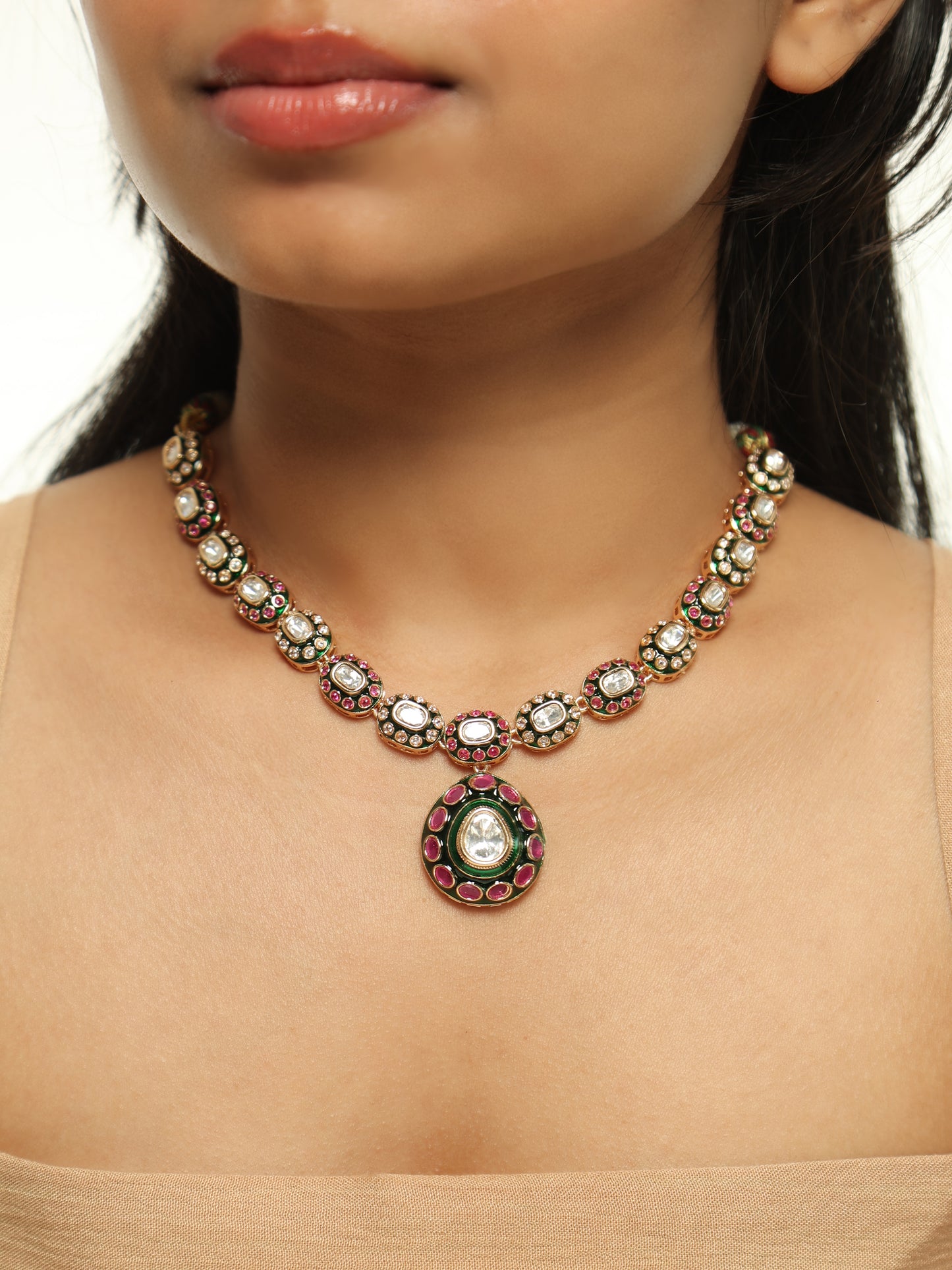 Nayantara Emerald Polki Necklace Set